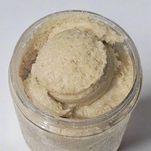 Load image into Gallery viewer, Open jar of beige-colored Brody Brielle brown sugar + vanilla body scrub on a white background